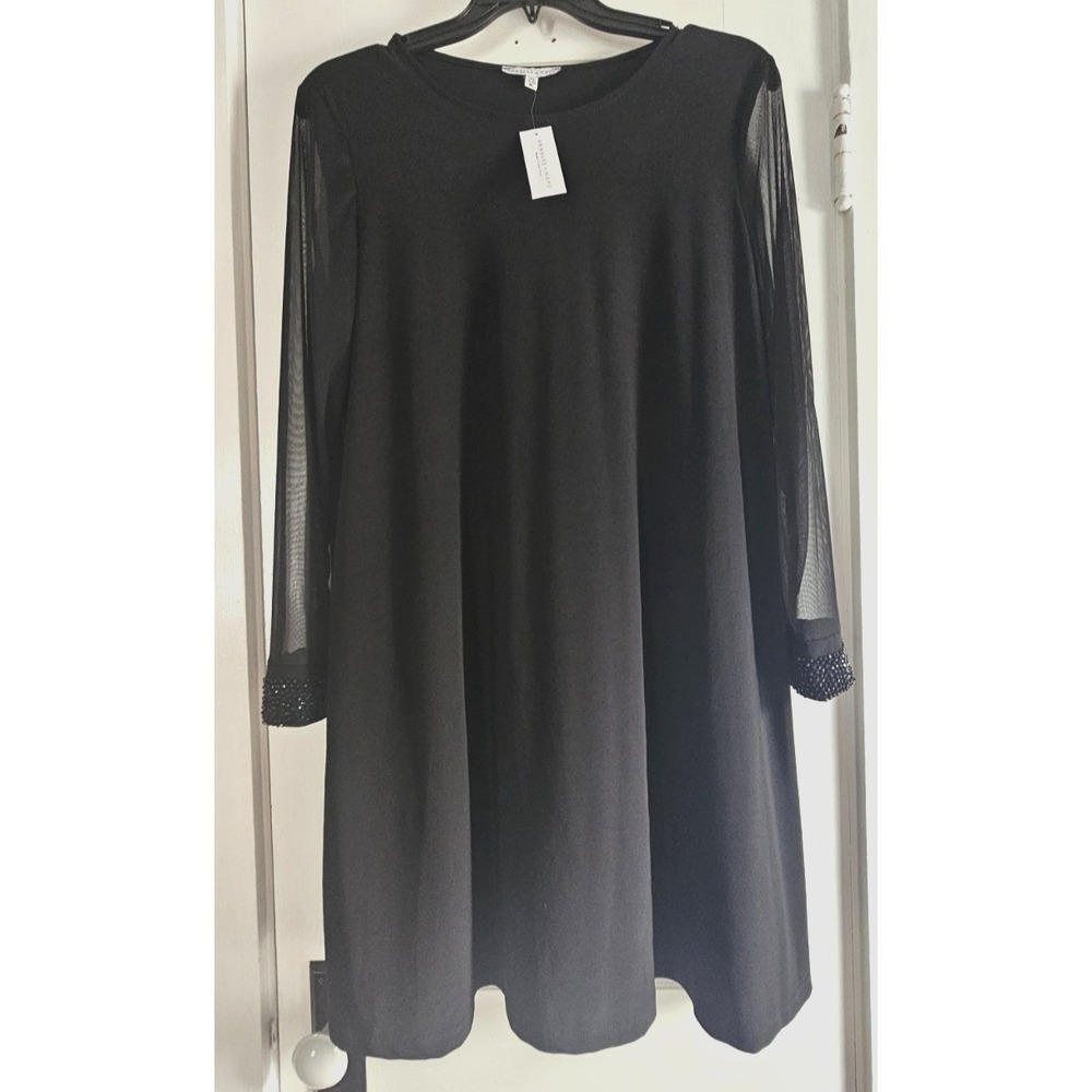 NWT ANNALEE + HOPE woman XL black sheer beaded cuffs swing dress - Picture 2 of 8